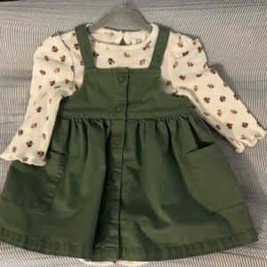 NWOT Baby Gap Overall dress with long sleeve floral onesie; Size 3-6 months